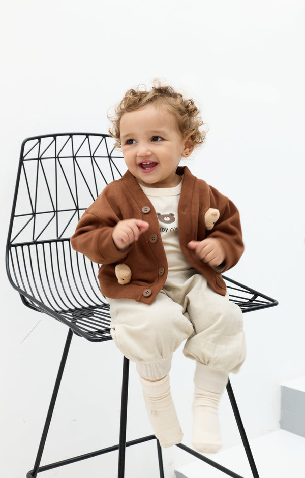 Ensemble 3 pièces enfant : cardigan, tee-shirt & jogging en coton